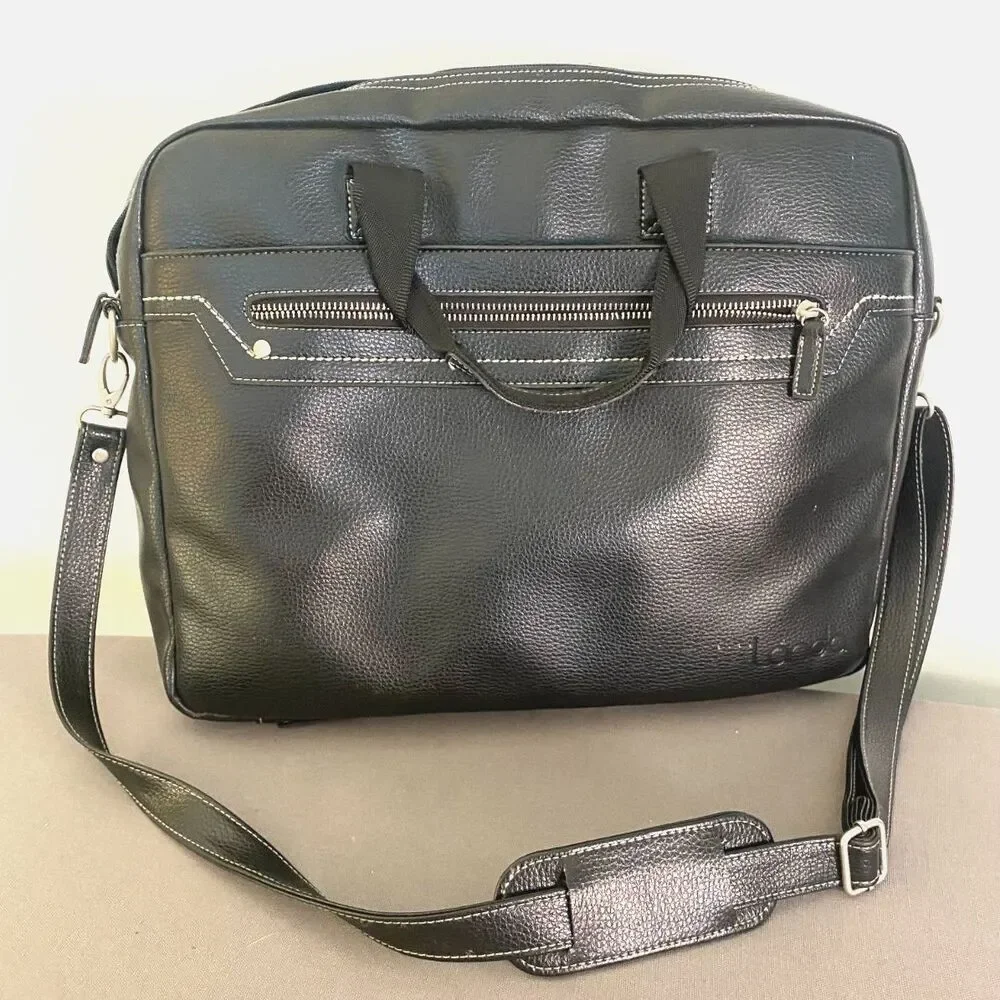 Landa Black Vegan Leather Mens Briefcase Shoulder Bag Laptop Dividers Strap